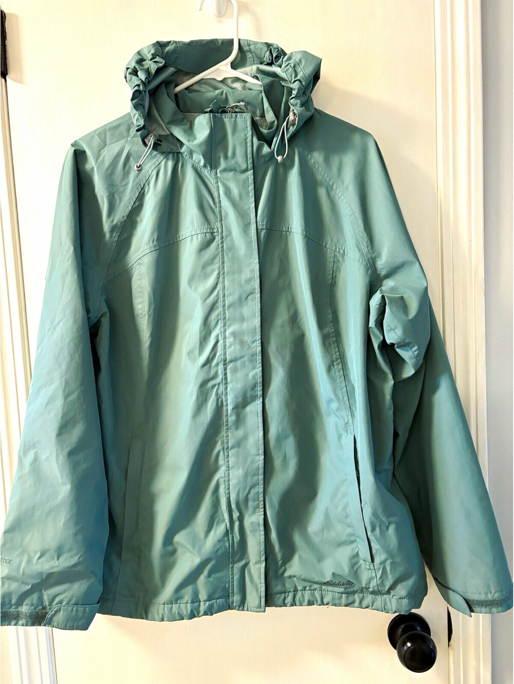 Eddie Bauer WeatherEdge Women's Blue Hooded Full Zip Rain Coat Jacket Size L
